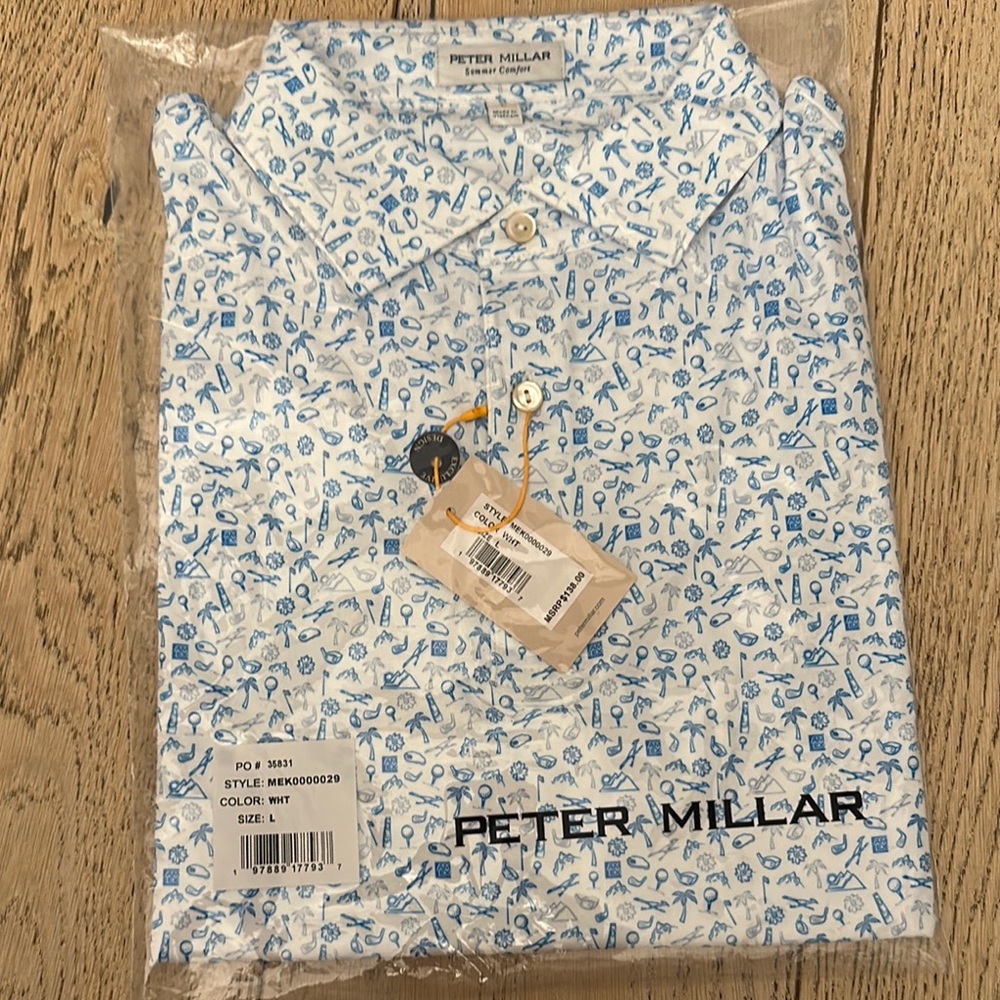 Peter Millar Blue and White Polo Shirt Large